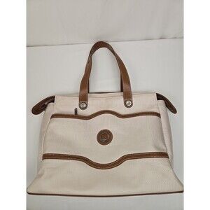 Delsey Paris Canvas Tote Bag Beige Brown Travel Shoulder Handbag